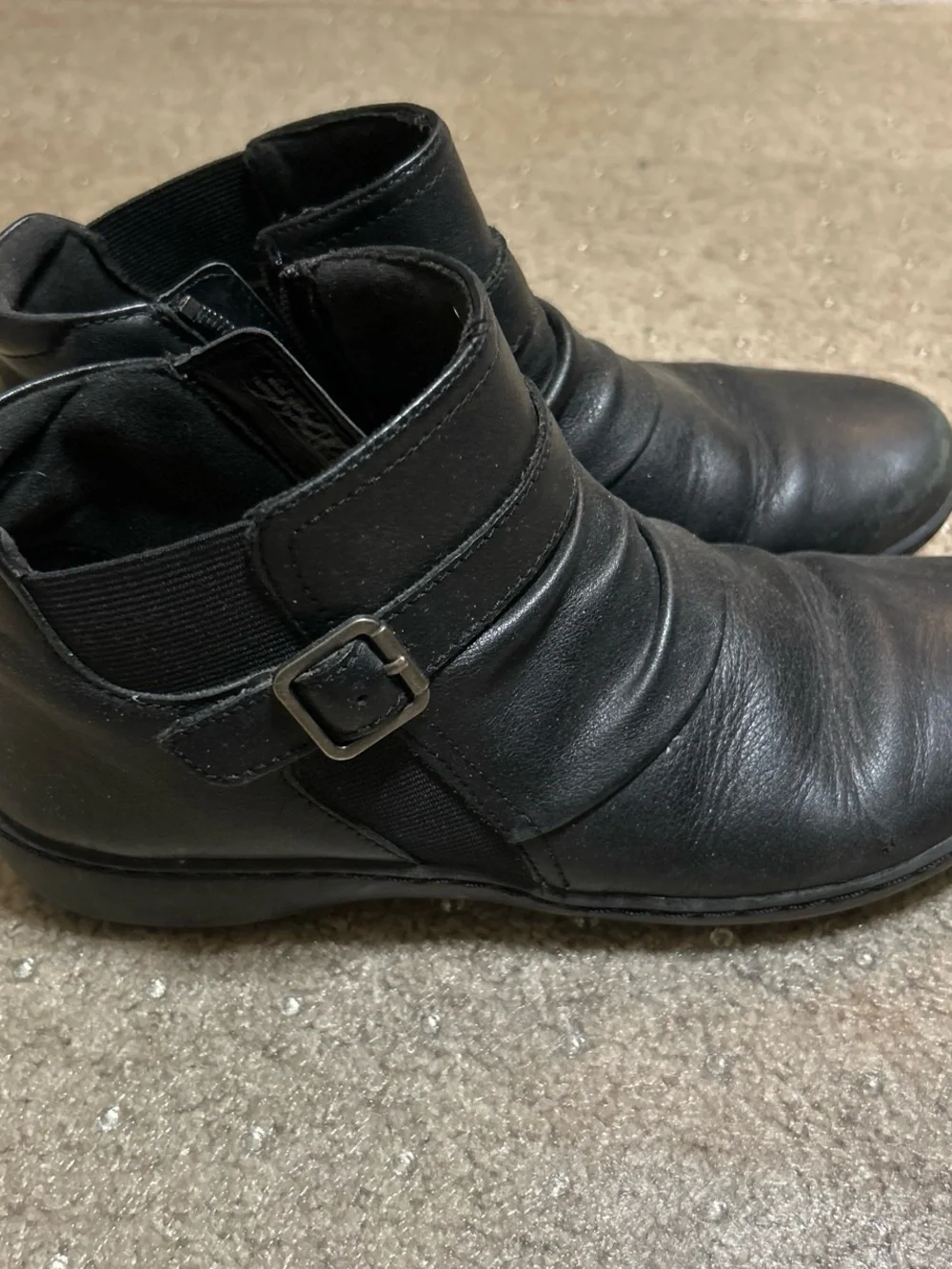 Clarks Black Leather Ankle Boots with Buckle